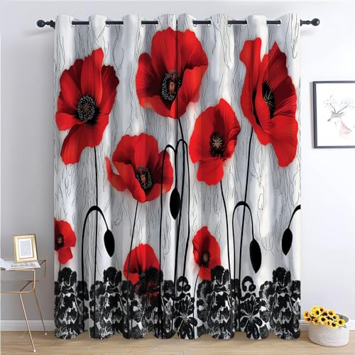 CozyRest 2 Pièce Rideau À Oeillets Réduction du Bruit Rideaux Coquelicots Aquarelle Rideau Occultant Décor Moderne pour Société Bureau Chambre À...