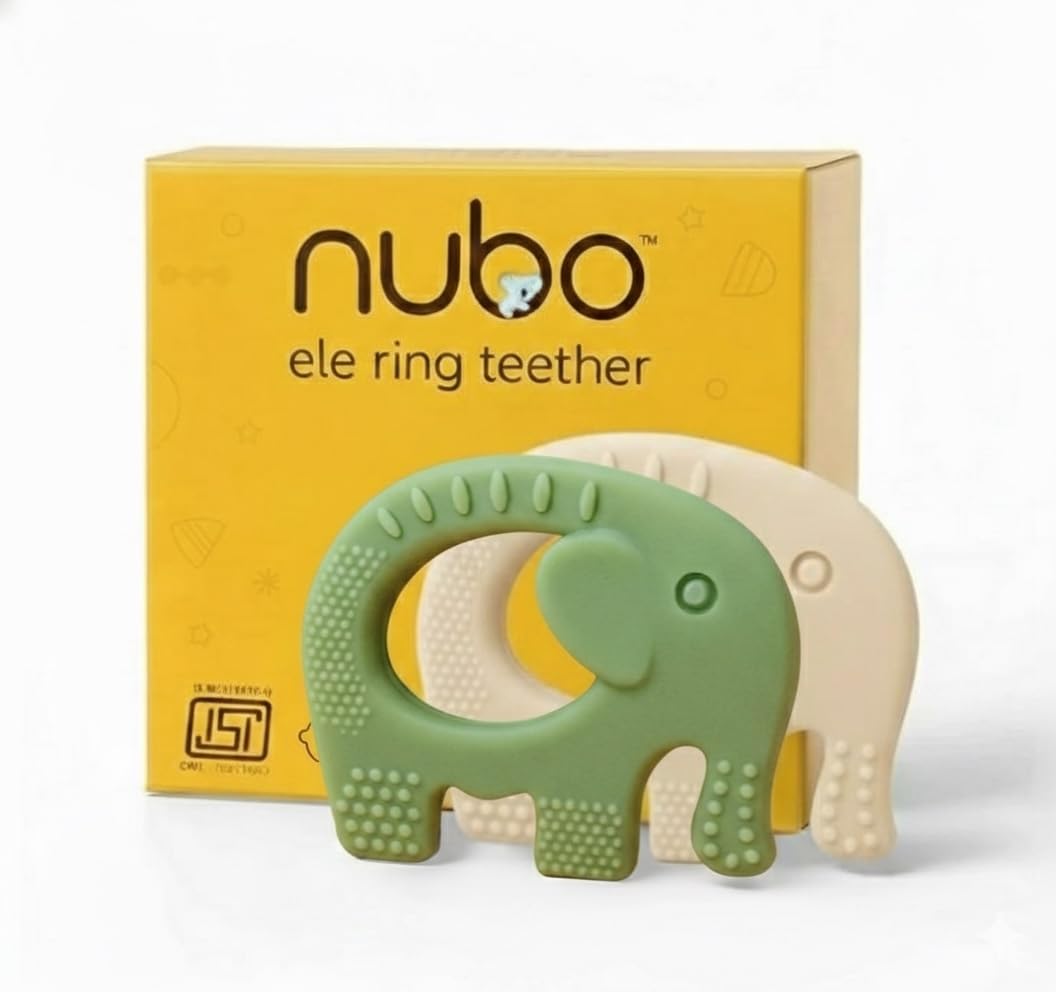 Nubokind Silicone Baby Teether Ring Set | BIS Certified Multi-Textured Soft Newborn Chew Toy | for 3, 6, 9, 12 Months + BPA Free Teether | Molar Relief Easy Grip | Safe Made in India | Pack of 2-image-49