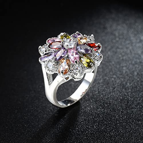 Bague fleur colorée grand zircon goutte d'eau cadeau idéal engagement