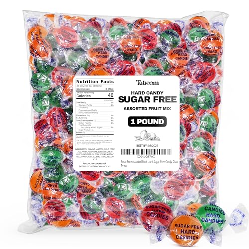 Sugar Free Hard Candy Assortment - 1 Pound Approx. 75 Individually Wrapped Fruity Flavored Holiday Sugar-Free Candy Discs Variety Bag For Snacks & Treats - Taboom