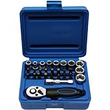 Umfangreiches Sortiment mit Super-Lock Einsätze 5mm bis 13 mm, Mini-Umschaltknarre, Innensechskant, Verlängerung, T-Profil etc. für viele gängige und spezielle kleine Anwendungen bei der KFZ und Maschinen Reparatur. Material: Alle Teile aus S2- Chrom-Vanadium-Stahl, matt verchromte Oberfläche.