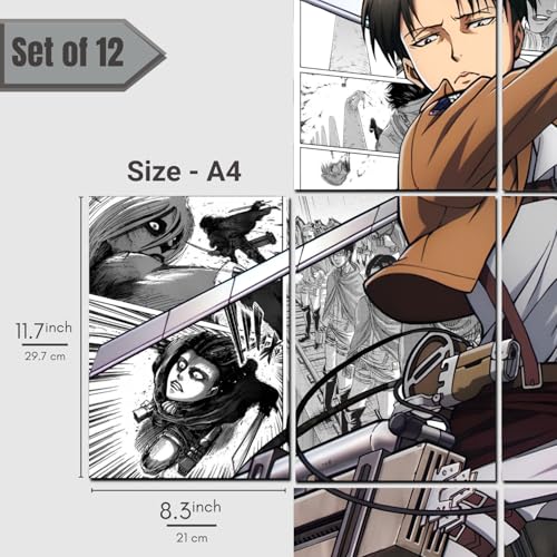 Image of Posternet Attack on Titan Manga Wall Art Collection, 90 cm x 60 cm, Set of 12 Posters, Glossy Paper Print (33 inch X 23 inch)