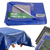 STREND PRO Telo impermeabile 6 x 10 m con occhielli, telo protettivo in PE 140 g/m² resistente ai raggi UV per giardino, campeggio e cantiere, blu
