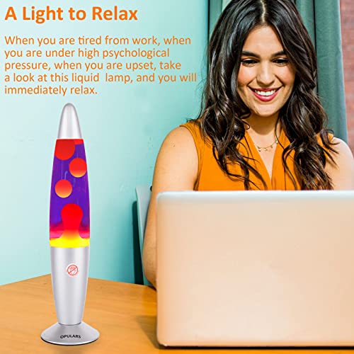 Opulars Lava Lamp Motion Lamps For Adults Kids And Teens, Silver Base Lamp 13.5-Inch With Orange/Yellow Wax In Purple Liquid,Christmas Thanksgiving Lights For Bedrooms Cool Stuff Birthday Gift #TOP2