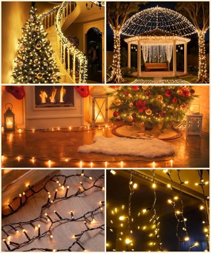 LED Lichterkette Außen 20M 200LED Warmweiß, Strombetrieben mit Stecker, 8 Modi & Timer mit Fernbedienung und Speicherfunktion, IP44 Wasserdicht für Innen Außen Garten Balkon Hochzeit Weihnachten Party