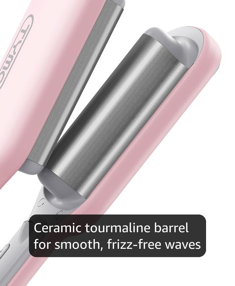 TYMO ROVY Hair Waver Crimper - Hair Curler, Deep Waver Curling Iron, Ionic Curling Wand with Ceramic Tourmaline Barrel for Women, Anti-Scald, Quick & Easy, Dual Voltage, Pink 25mm