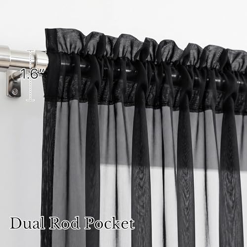 Image of NICETOWN Black Sheer Curtains for Halloween, W42xL63, 2 Panels