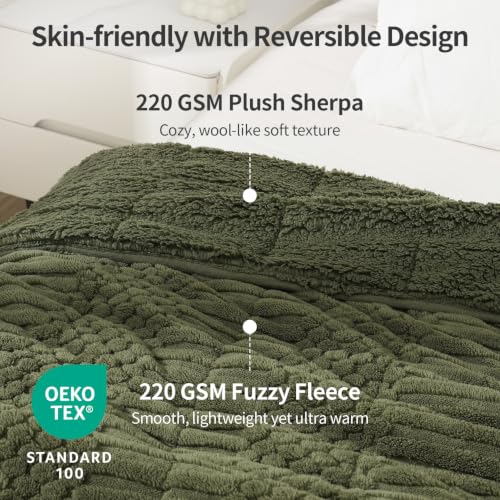 Image of Uttermara Weighted Blankets for Adults Queen Size, 15lbs 60x80 inches | Soft Plush Fleece; Warm Cozy Sherpa; Machine Washable; Filled with Glass Beads; Heavy Throw for Sleep and Calm; Army Green