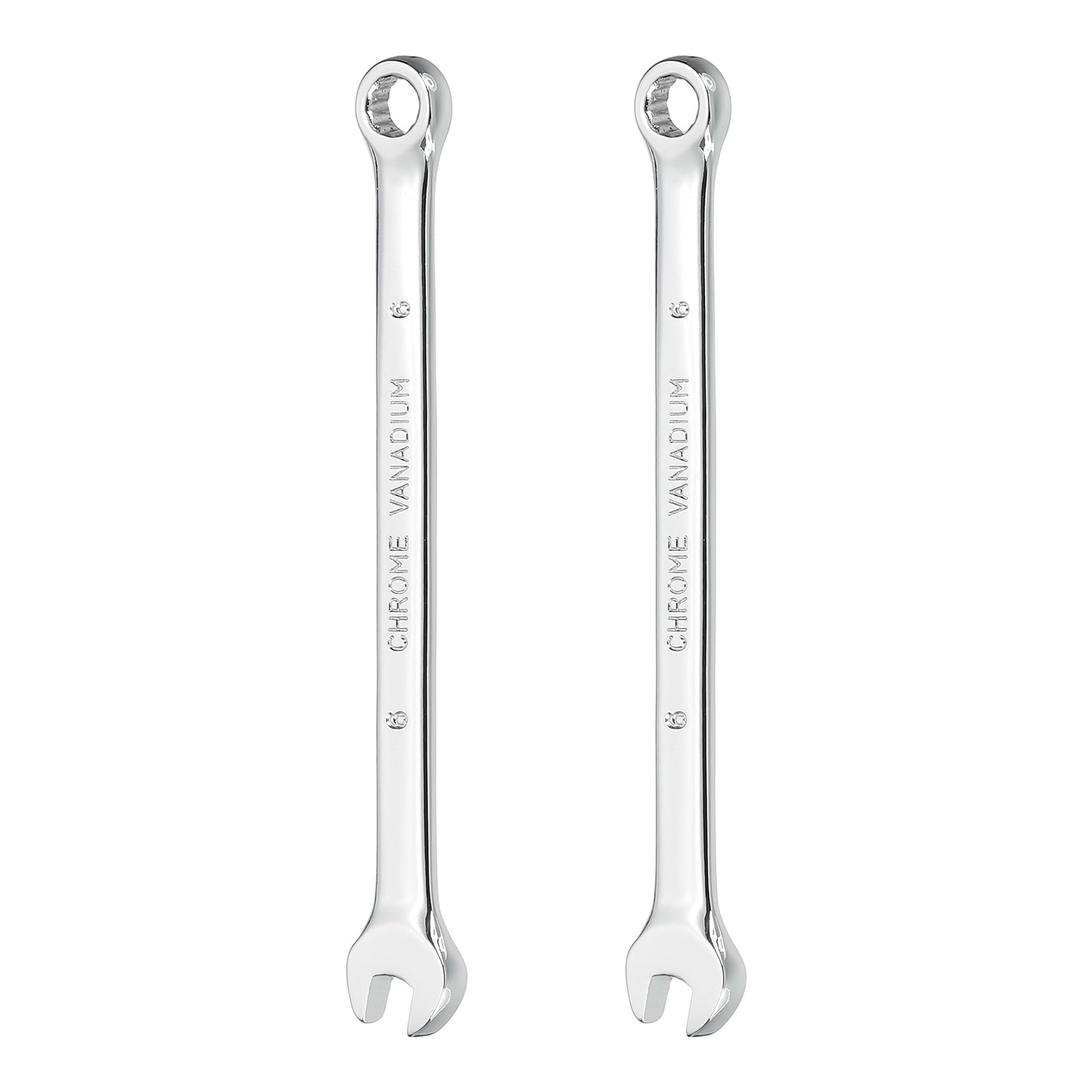 sourcing map 2Pcs Combination Wrench 6mm Metric 12-Point Box and Open End CR-V Steel Double Ended Spanner Tool for Automotive Pipe Furniture Machinery DIY Repair, Silver White