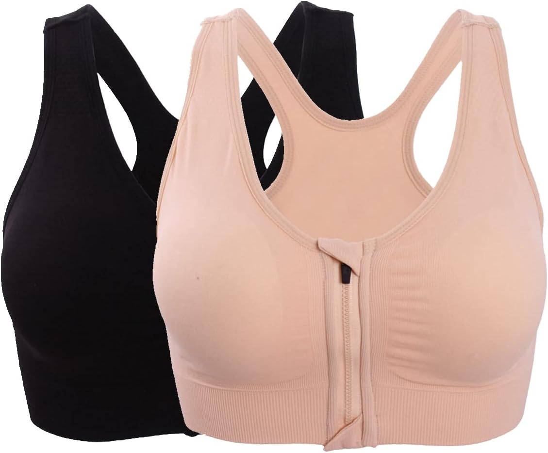Hiking GrilWomen's Zip Front Sports Bra Wireless Post-Surgery Yoga Bras