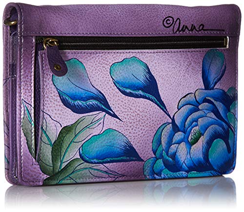 Anna by Anuschka Women's Hand-Painted Genuine Leather Flap Organizer Wallet - Precious Peony Eggplant2