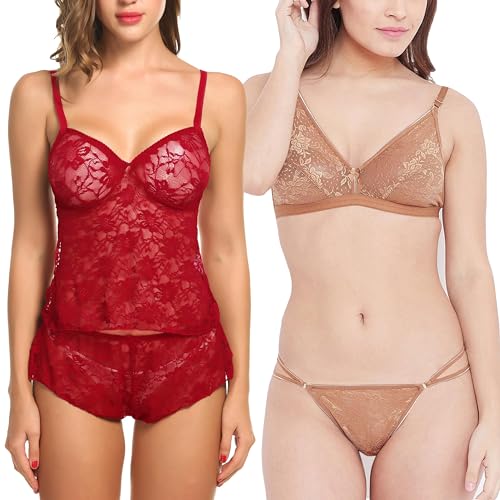 Image of Love Maker Babydoll Lingerie Bra Panty Set Undergarments for Women Honeymoon Nighties Small to 3XL