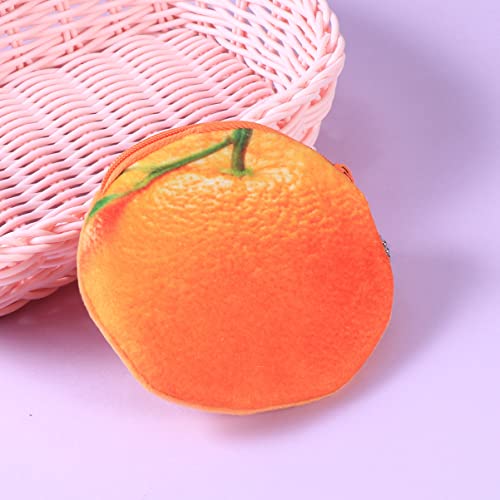 Milisten Orange Coin Wallet for Kids Mini Plush Fruit Purse with Zipper and Keychain Cute Small Coin Pouch for Girls3