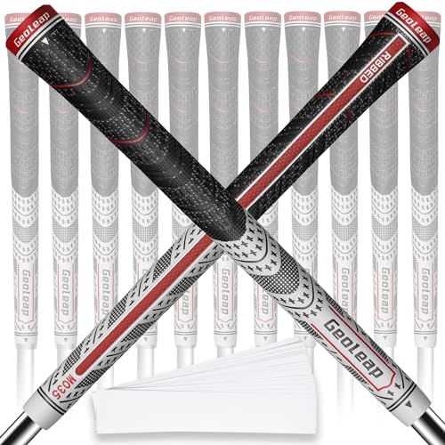 Geoleap Golf Grips Set of 13 - Grips with 15 Tapes and Repair Kits High Feedback Back Rib Technology All-Weather Performance Cross Corded Rubber Technology (White-Classic Midsize)