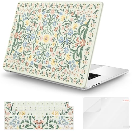 Image of iCasso for MacBook Air 15 inch Case 2026 2025-2023 Release M5 A3448 M4 A3241 M3 A3114 M2 A2941, Slim Vintage Pattern Hard Shell Case for Mac Air 15.3 inch, Keyboard Cover + Screen Flim-Green Floral