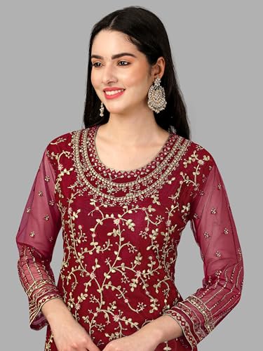 Image of TRENDMALLS Women's Net Embroidery Salwar Suit Set Kurta Lehenga with Dupatta