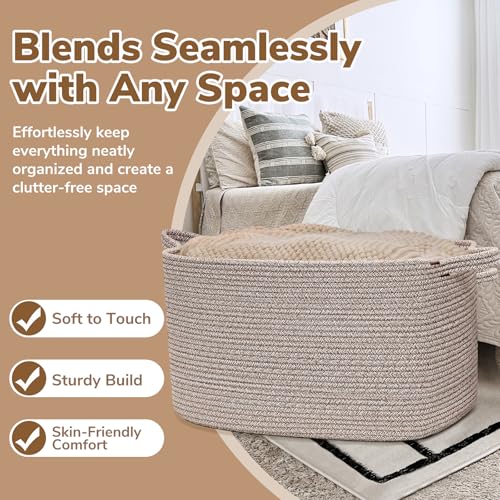 Goodpick Blanket Basket, Woven Baskets for Storage, Extra Large Storage Basket for Clothes, Toys, Dirty Clothes Basket for Laundry, Living Room, 23.6" x 15.7" x 13.8", Brown, 85L