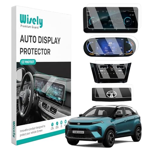 Image of Wisely Pack 4 - Screen Guard for TATA NEXON CREATIVE Plus + & CREATIVE+S (2023) Car Display Protector - 10.25 INCH INFOTAINMENT [Round Edge] +7 INCH INSTRUMENT CLUSTER + STEERING + AC Console - Stereo Car Accessories