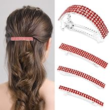 Ahoney 4 Pieces Red Rhinestone Hair Clips Small Hair Barrettes for Women Glitter Sparkly Metal Spring Hair Accessories Crystal Ponytail Holders Side Clips for Women