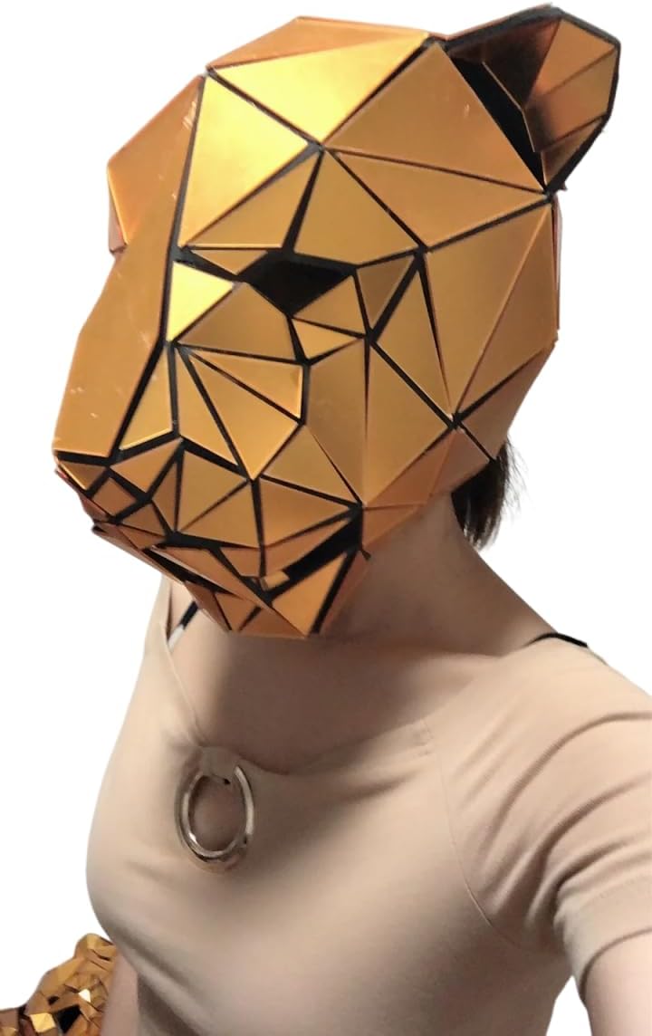 Cosplay Gold Mirror Jaguar Lion Leopard Tiger Helmet costume Party Bar Nightclub Animal Mask Stage Wear