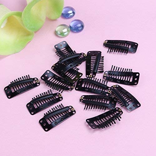 Tinksky 20pcs 10-Teeth Snap-Comb Wig Clips with Rubber for Hair Extension (Black)