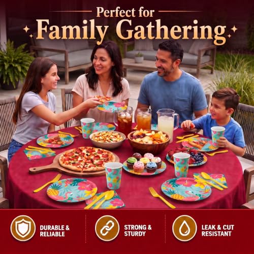 Image of 390 Pcs Luau Plates and Napkins Party Supplies Luau Party Decorations | Includes 60 9 inch Paper Plates | 60 7 inch Paper Plates | 60 9oz Paper Cups | 60 Napkins | 150 Plastic Cutlery