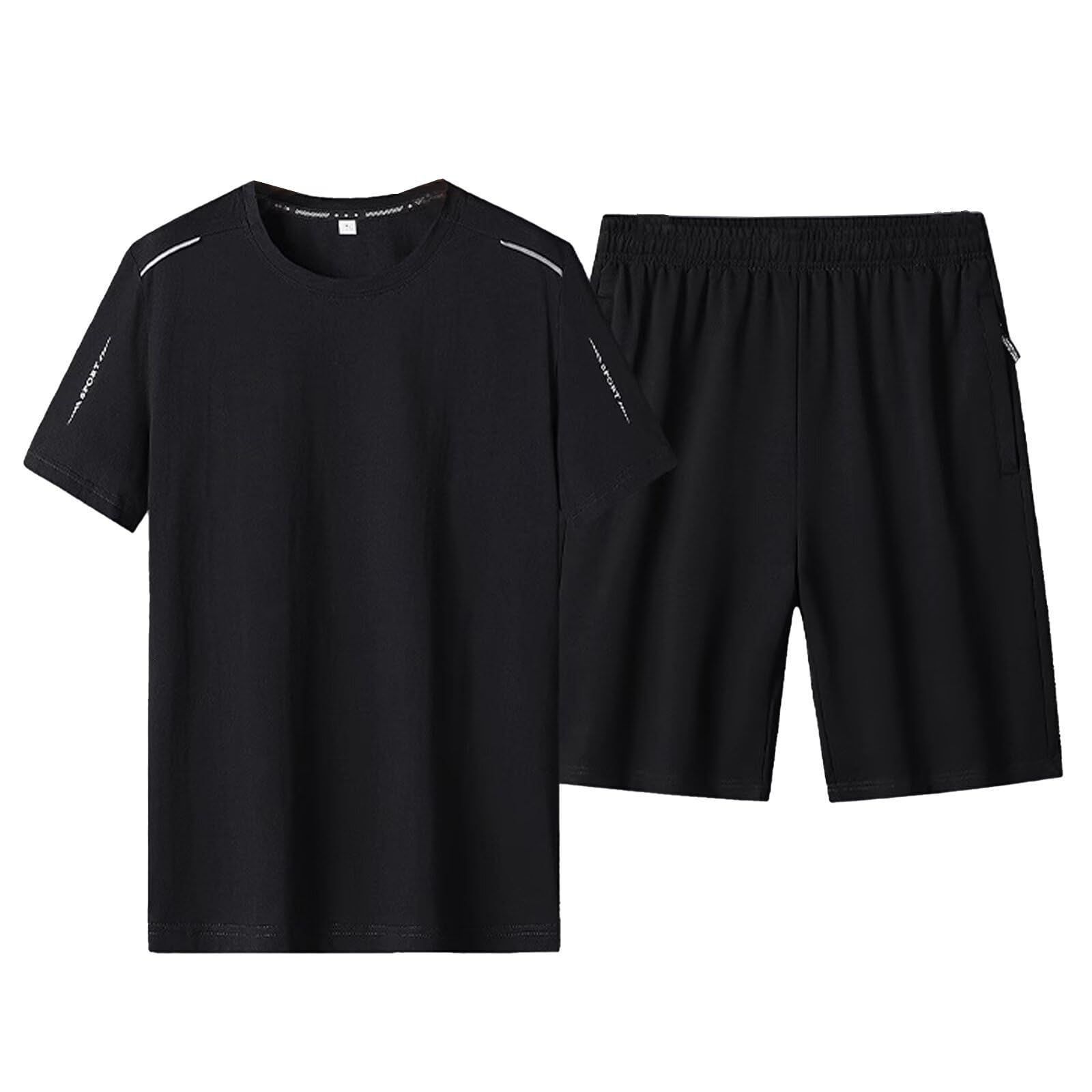Men's Sportswear Top and Bottom Set, Cotton Fabric, Jersey, Short Sleeve T-Shirt + Half Pants, Training Set, Loose, T-shirt, Short Pants, Large Size, Summer, Athletic Clothing, Top and