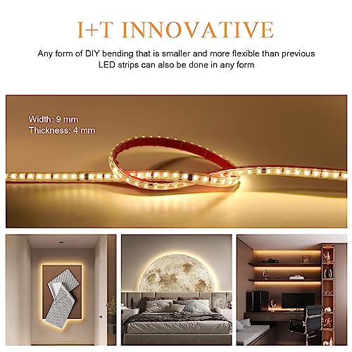 Image of AC 110V LED Strip Lights 32.8 Feet Cuttable Rope Lights | 120 LEDs /M Adhesive Flexible LED Strips 3000K Warm White Tape Light IP67 Waterproof for Bedroom Kitchen Cabinets Lighting