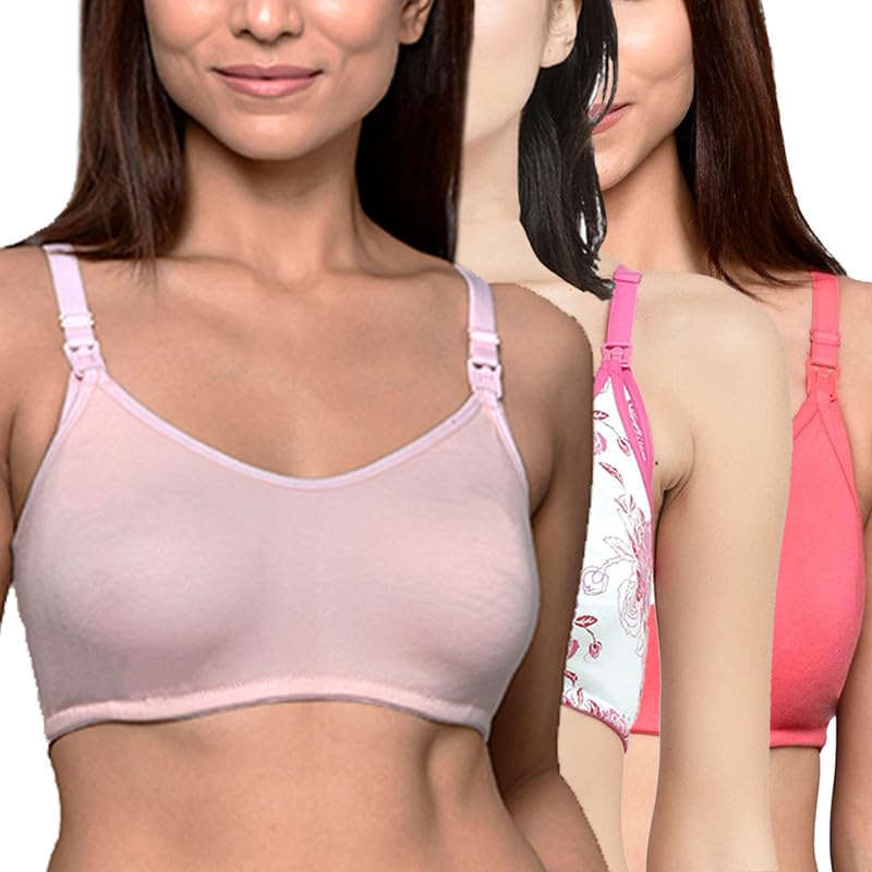 Image of Inner Sense Organic Cotton Bamboo Nursing Bra for Women I Non Padded Feeding Bra with Keyhole Back Design I Wire Free Maternity Innerwear with Full Coverage