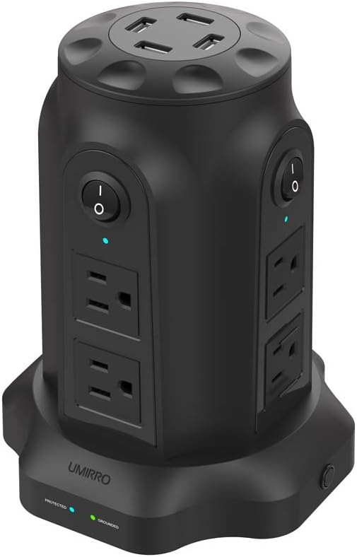 8 - Outlet Surge Protector Power Strip with 4 USB Charging Ports, 2100 Joules Surge Protection, 7.2A and 6' Heavy Duty Extension Cord, Black