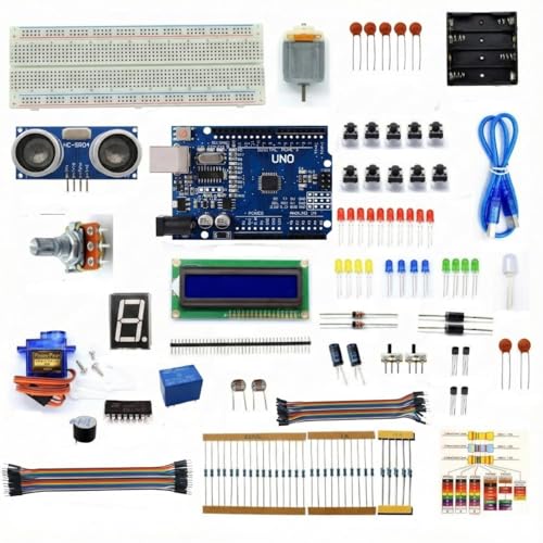 Image of DIY Ultrasonic Distance Sensor Starter Kit for UNO R3, LCD1602, Breadboad, DC Motor, Starter /Beginner Kit for Uno R3 microcontroller Compatible with Arduino IDE