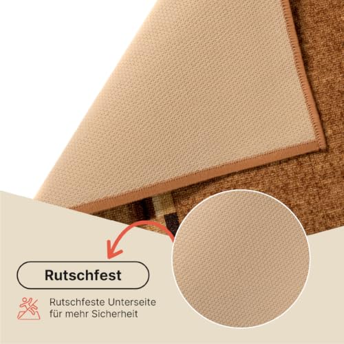 TAPISO Anti Rutsch Teppich Läufer rutschfest Brücke Meterware Modern Hellbraun Braun Vierecke Figuren Design Flur Küche Wohnzimmer 100 x… – Ansicht 6