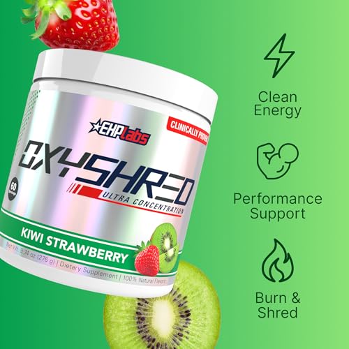 Image of EHP Labs OxyShred Pre Workout Powder - Preworkout Powder with L Glutamine & Acetyl L Carnitine, Energy Boost Drink - Kiwi Strawberry, 60 Servings