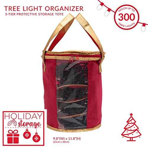 Simplify-Holiday-Light-Organizer-Holds-300-Lights-Christmas-Storage-Tree-String-Lights-Dividers-and-Reels-Collapsible-Zippered-Bag-Red
