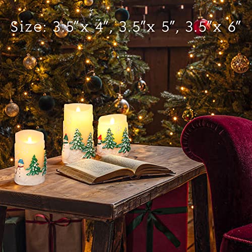 Revelbunny Christmas Snowman Flameless Candles, Battery Operated Flickering Moving Wick Led Candles With Remote Timer, Real Wax Pillar Candle For Home Party Holiday Xmas Decor, Set Of 3 #TOP1