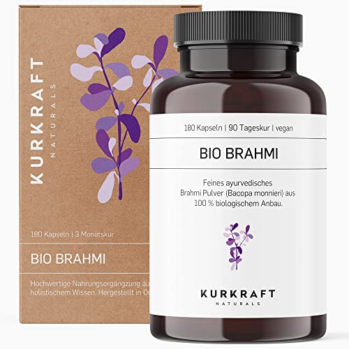 Kurkraft Bio Brahmi - (180 Kapseln) - 500mg je Kapsel - Vegan - Ohne Zusatzstoffe - aus deutscher Produktion Cover