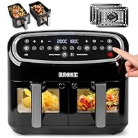 Duronic Twin Air Fryer AF24 10L Digital Large Air Fryer Dual Basket Visual Window 2400W Sync Cook Sync Finish 10 Presets Quick Cook Dishwasher Safe Oil-Free Healthy Cooking Family Size Multi Cooker