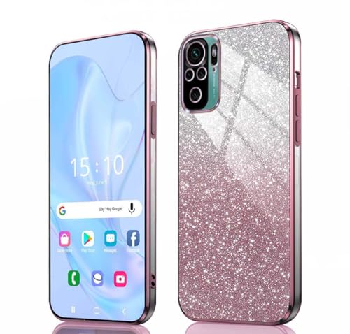GOKEN Cover per Xiaomi Redmi Note 10 4G / Note 10S 4G - Custodia Morbida in Silicone Antiurto, Case con Bordi Elettroplaccati e Carta Glitter Integrata -Rosa Sfumato