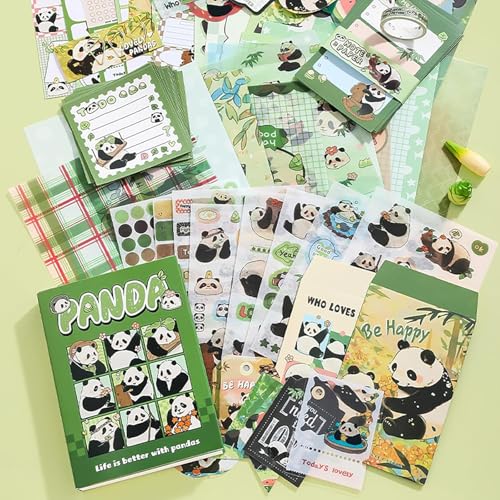 Image of MGNLR Vintage Aesthetic Scrapbook Kit(346Pcs) Scrapbooking Supplies Kit with Bullet Junk Journal,Stationery,A6 Grid Notebook Journaling Gift for Girl (Panda)
