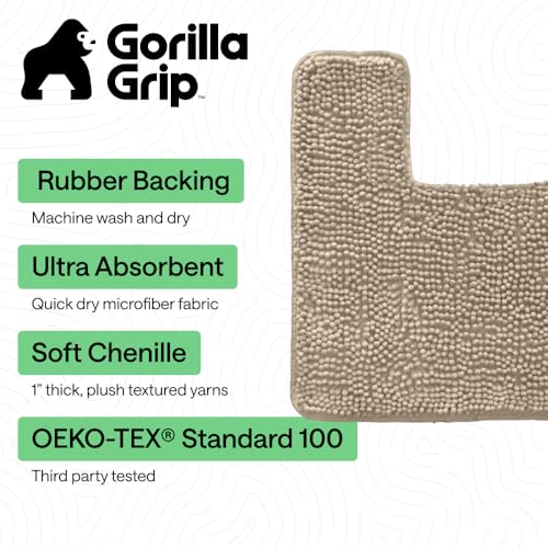 Image of Gorilla Grip Original Shaggy Chenille Square U-Shape Contoured Mat for Base of Toilet, 22.5x19.5 Size, Machine Wash and Dry, Soft Plush Absorbent Contour Carpet Mats for Bathroom Toilets, Beige