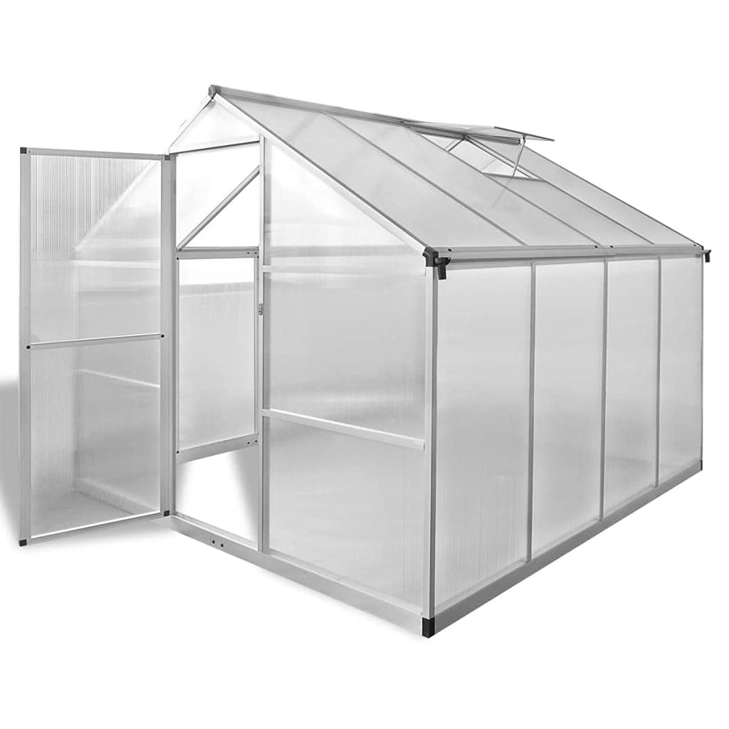 Wzmocniona szklarnia 6,05 m² z aluminiową ramą fundamentową, podwójne ścianki z poliwęglanu 3,8 mm, odporna na promieniowanie UV, ochrona przed mrozem od -20 do 70 °C