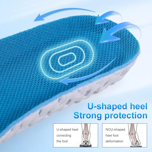 Image of XINIFOOT 3 Pairs Elastic Shock Absorbing Shoe Insoles Breathable Honeycomb Sneaker Inserts Sports Shoe Insole Replacement Insoles for Women (Blue)