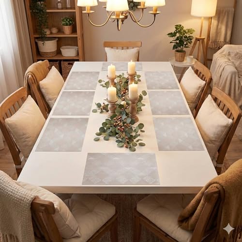 Image of YELONA Placemats for Dining Table - Heat Resistant, Non-Slip & Washable PVC Vinyl Table Mats - Set of 8, 45 x 30 cm (Beige & Cream)