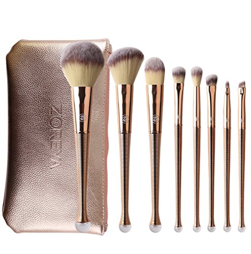 Z'oreya 8Pcs Rose Gold Makeup Brushes Mermaid Synthetic Hair Cosmetic Set Concealer Powder Blending Eye Shadow Makeup Tools