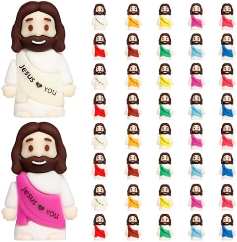 ajabavbd 40PCS Little Jesus Figures, 10 Color Tiny Jesus Figurines in Bulk, Mini Jesus Figure Religious Gifts, Christian Mothers Day Teacher Appreciation Gifts for Kids Women Mom (40PCS)
