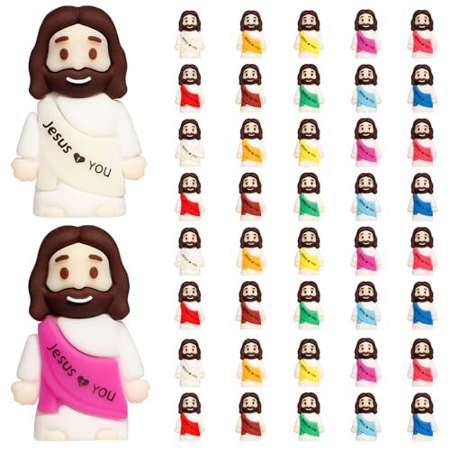 ajabavbd 40PCS Little Jesus Figures, 10 Color Tiny Jesus Figurines in Bulk, Mini Jesus Figure Religious Gifts for Easter Egg Stuffers Fillers, Christian Valentines Gifts for Kids Women Mom (40PCS)