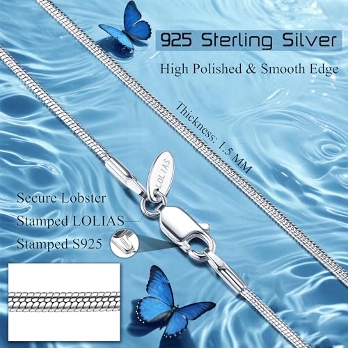 LOLIAS 925 Sterling Silver Chains for Women 1.5MM Snake Necklace Chain Dainty Long Silver Chain Necklace for Women Men Shine Jewelry Gifts 50CM - Image 2