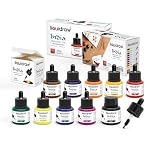 Liquidraw Waterproof Coloured Drawing Ink with Dropper | 10 x 35 ml Bottles | Set of Assorted Colours | India Ink for Calligraphy, Pens, Brushes & Dip Pens | Ideal for Drawing, Writing & Art Projects