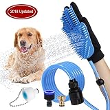 【MULTI-FUNCIÓN】 - Nuestro cabezal de ducha para perros combina el guante de aseo con el rociador de agua. Puede usarlo para cepillar el cabello después de la preparación de la mascota y para bañar a su mascota. Es perfecto para perros de pelo largo, corto y rizado, gatos, caballos y otras mascotas.