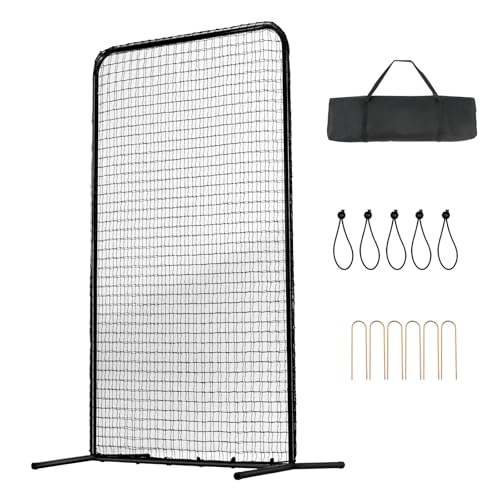 Happybuy I Screen Baseball for Batting Cage, 7x4 ft Softball Safety Screen, Portable Batting Net with Carry Bag & Ground Stakes, Heavy Duty Pitching Protector for Pitchers